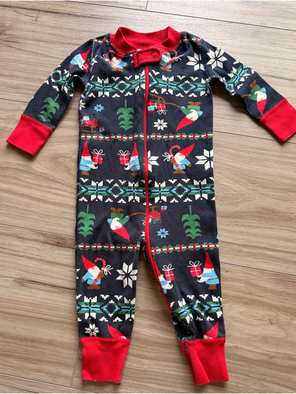 Hanna Andersson Organic Cotton Christmas Gnome Zip Pajamas 3-6 Months